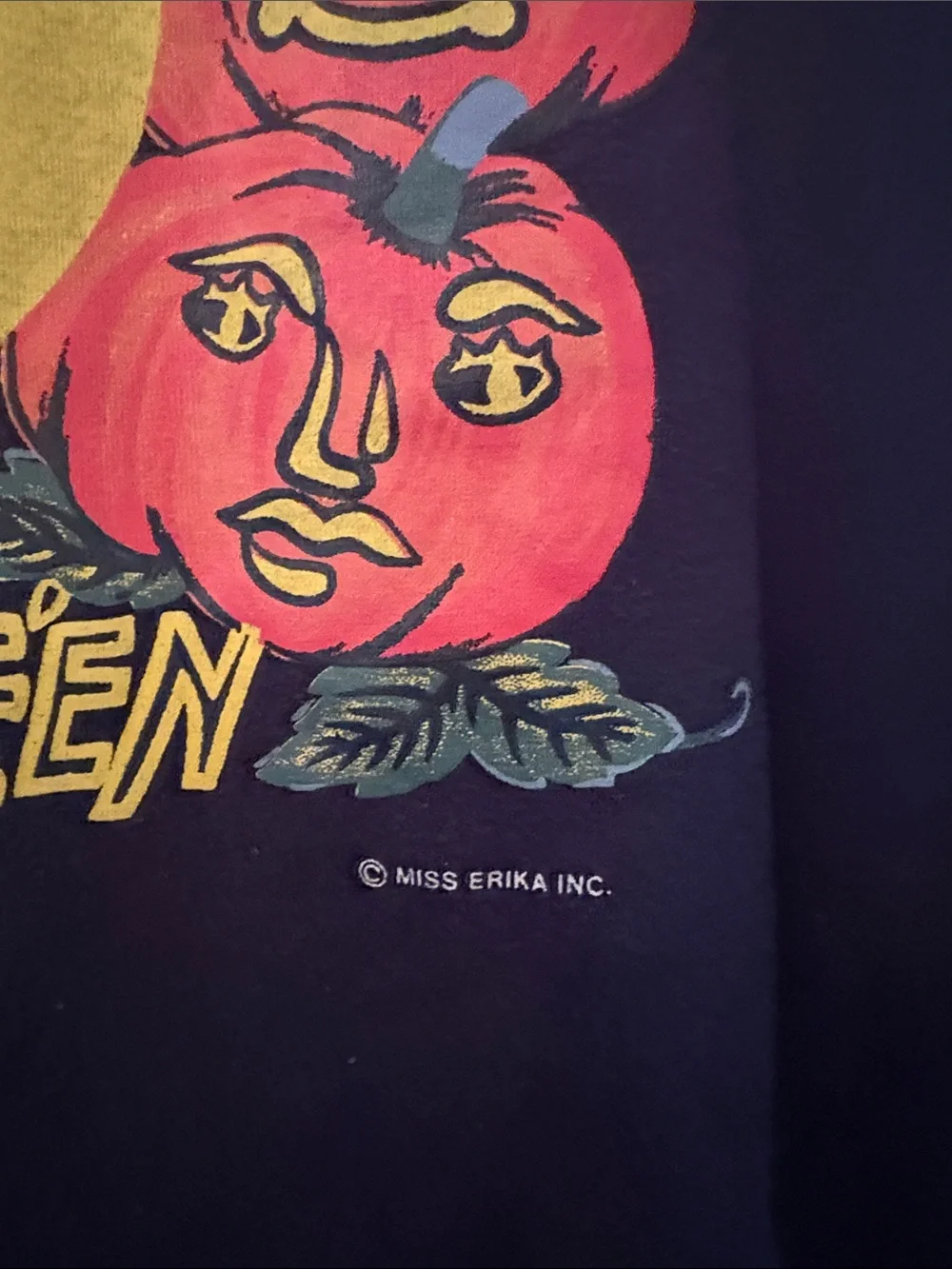 Vintage Miss Erika Happy Halloween Black Cat Sweatshirt with Orange Pumpkins - Picture 3 of 6